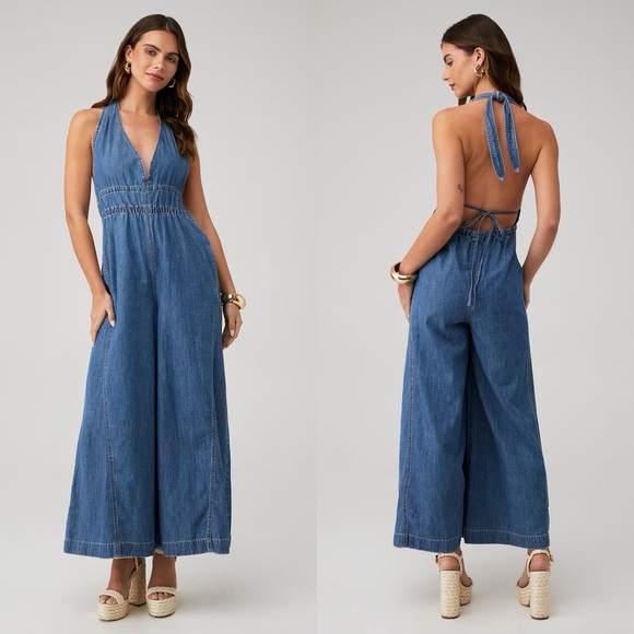 We The Free Pants - Free People We The Free Sunday’s Denim Halter Jumpsuit Romper XS